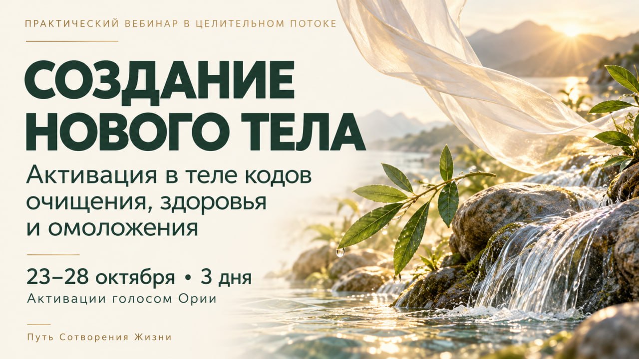 Читать далее о этой статье 23.10 – 28.10.2026 | Запускаем практический вебинар «Создание нового тела. Активация в теле кодов очищения, здоровья и омоложения»
